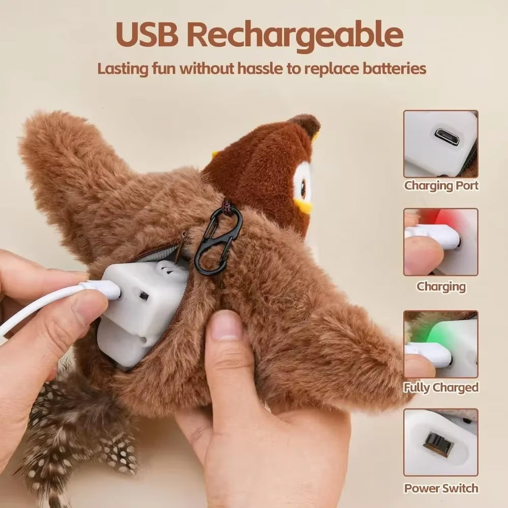 Interactive Cat Toys Rechargeable Electric Flapping Wings Bird 