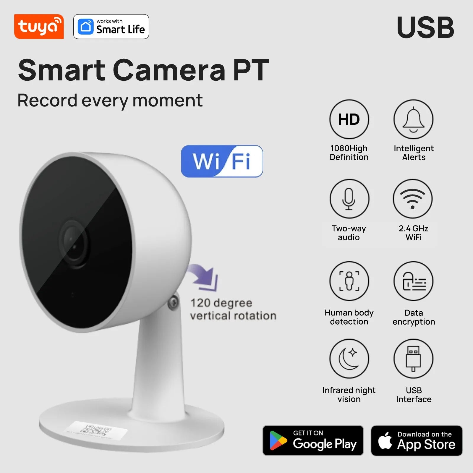 Tuya Smart 1080P Wi-Fi Smart Home Security Camera 2MP, Hd,Real-Time APP Alerts, 2-Way Audio, with Motion Tracking for Baby & Pet